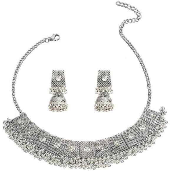 Boho Antique Silver Jewelry Set  Cubic Zirconia Crystal Elegant Embellishment - Picture 7 of 7